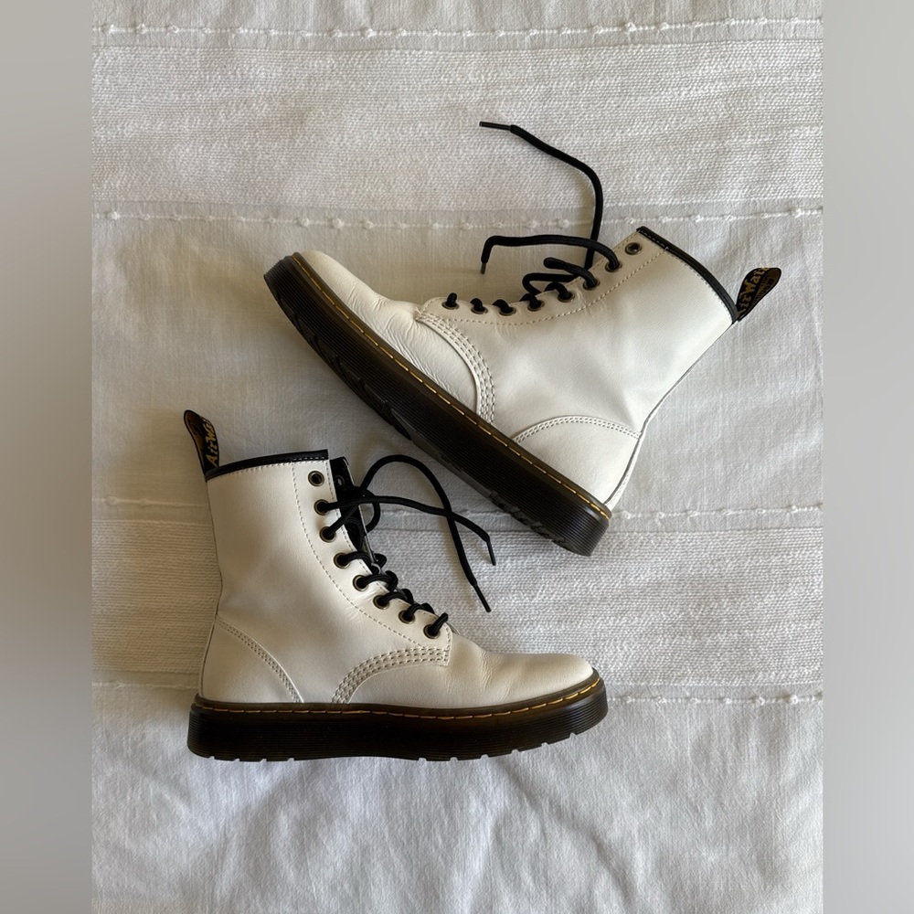 Dr. Martens Zavala White Leather Combat Boots